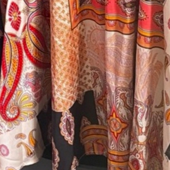 Patchwork Print Tan Black Chiffon Boho Comfy Work Cute Midi Dress Size 2X - Picture 3 of 3